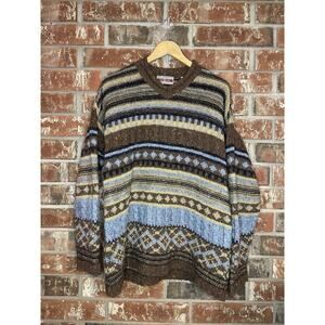 VTG Wool Blend V-neck Sweater L Grunge Eclectic Grandpa Kurt Cobain Granola